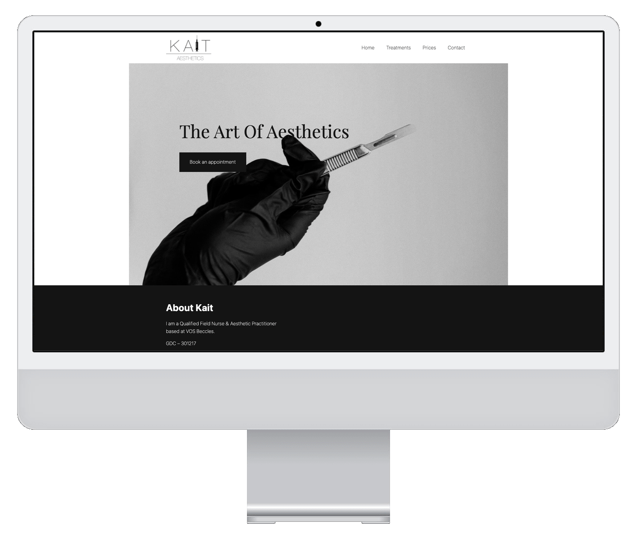 A screenshot of the Kait Aesthetics website