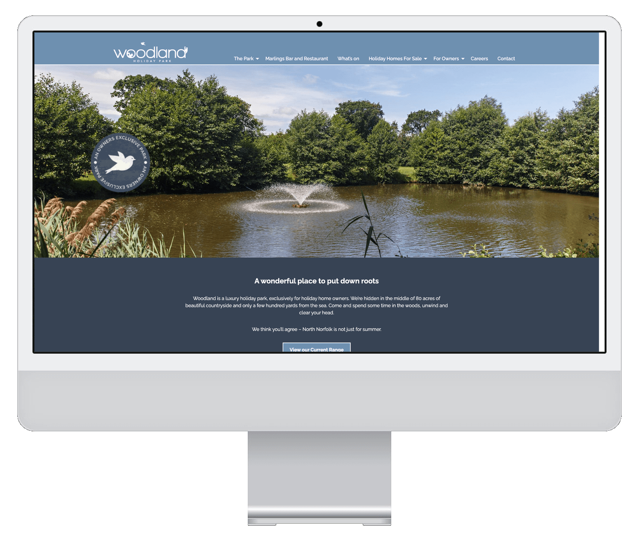 A screenshot of the Woodland Holiday Park website