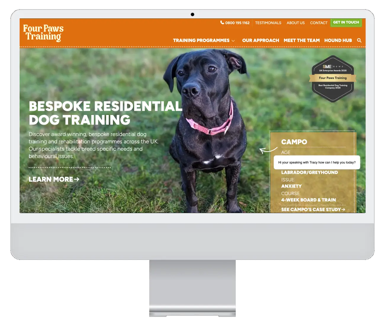 A screenshot of the Four Paws Training website